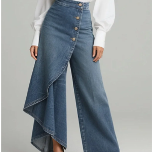denim wrap-style wide leg pant
